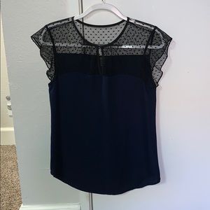 Navy Blouse with Black Dotted Top